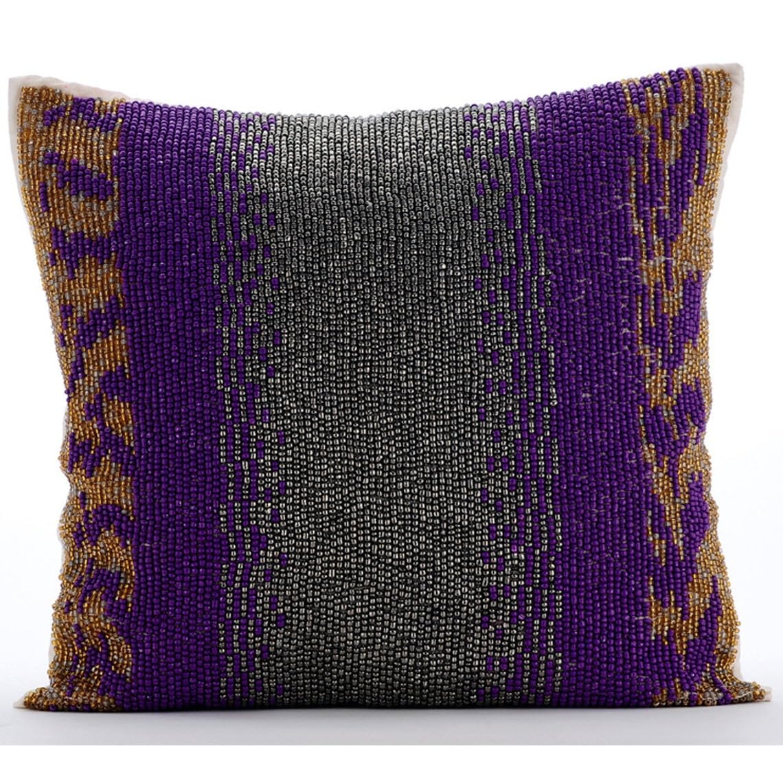 26x26 Inch Purple Silk Euro Pillow Covers - Abstract Beaded Ombre Decorative Sham for Sofa, Bed, Couch | Modern Home Decor, Easter & Seasonal Accent | The HomeCentric Collection