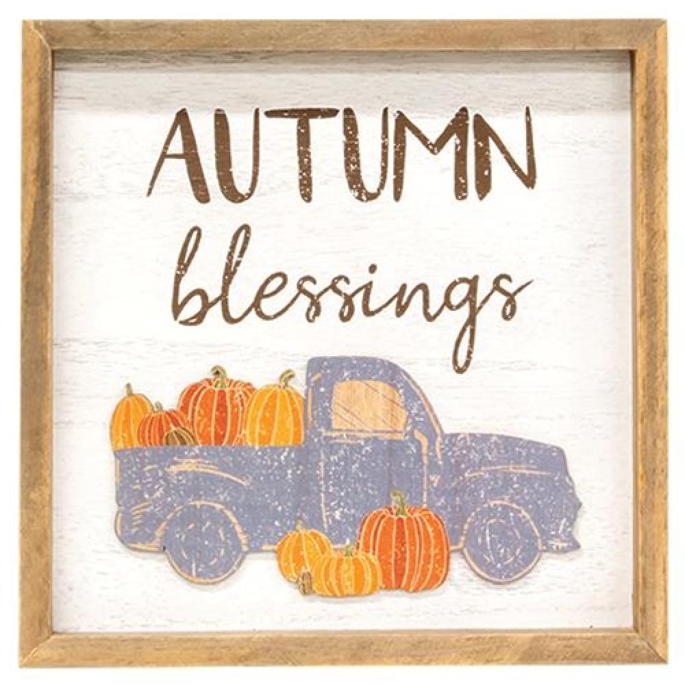Autumn Blessings Pumpkin Truck Distressed Frame - Rustic Fall Home Decor for Thanksgiving, Farmhouse Wall Art - Perfect for Living Room, Porch & Seasonal Display