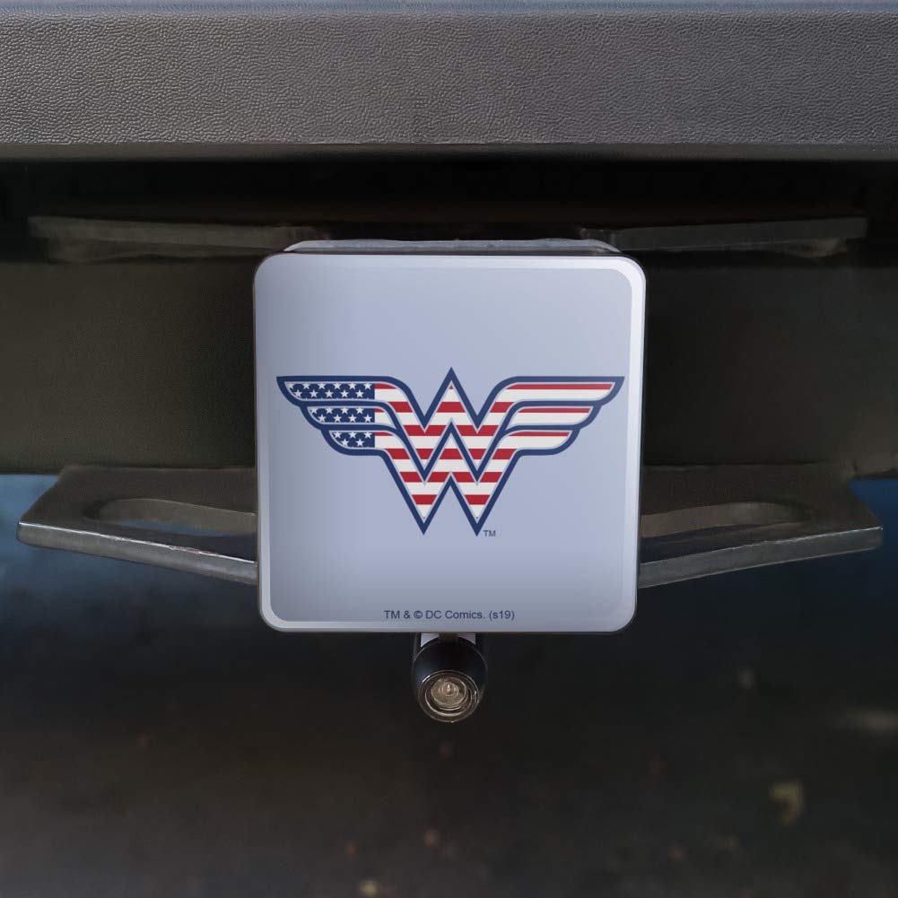 Wonder Woman USA American Flag Logo Tow Trailer Hitch Cover Plug Insert - Durable Hitch Protector for Trucks & Trailers - Perfect for Road Trips, Camping & Outdoor Adventures