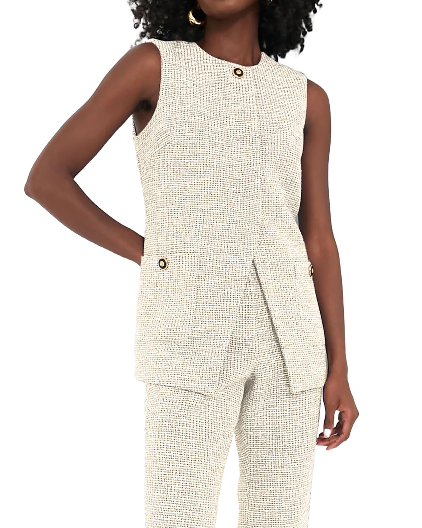 SCOFEEL Women's Slim Tweed Vest - Sleeveless Blazer for Office & Casual Wear
