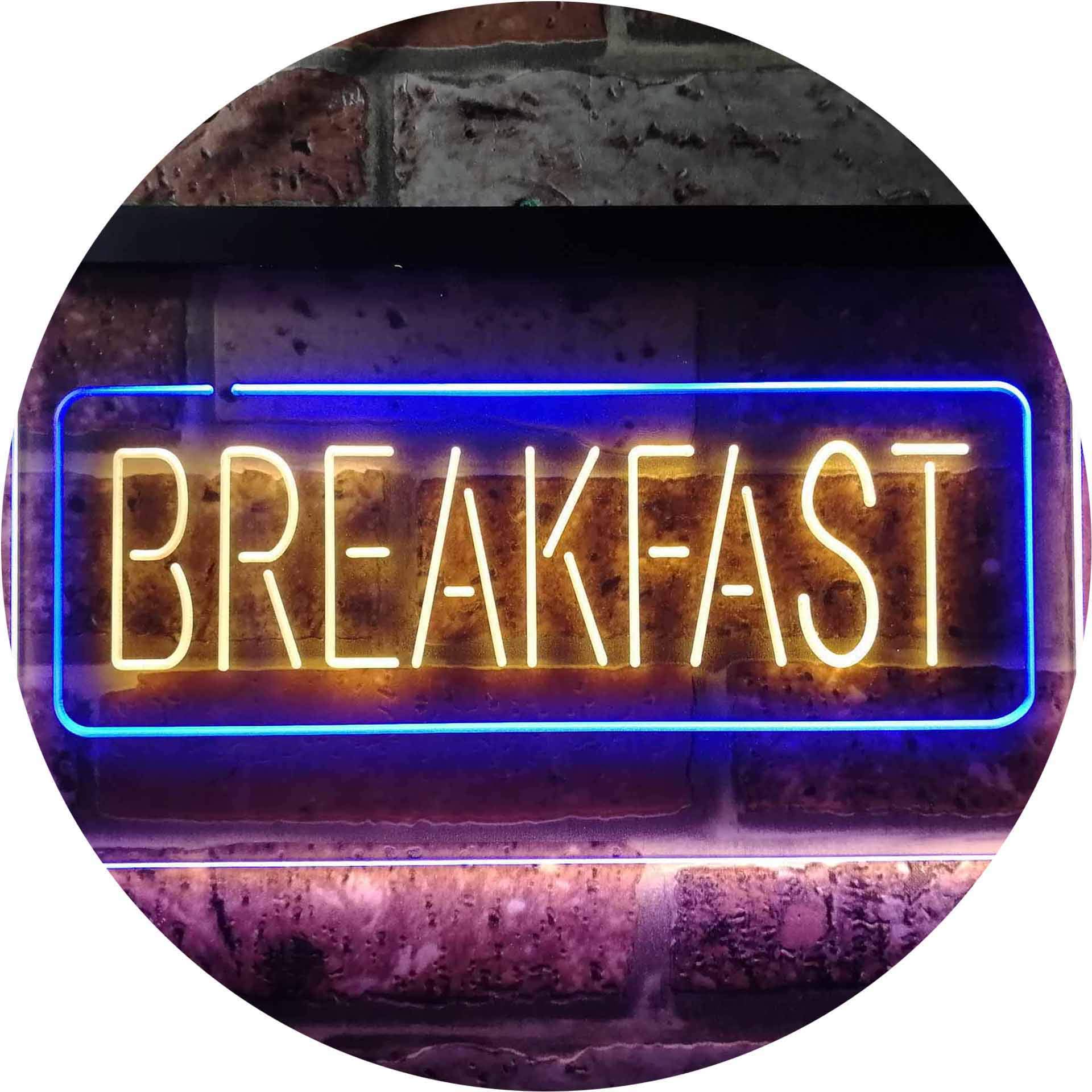 ADVPRO Dual Color LED Neon Sign - Blue & Yellow 24x16 Inch, All Day Breakfast Café Decor, Vintage Diner Wall Art for Home, Bar, Restaurant, and Coffee Shop Lighting