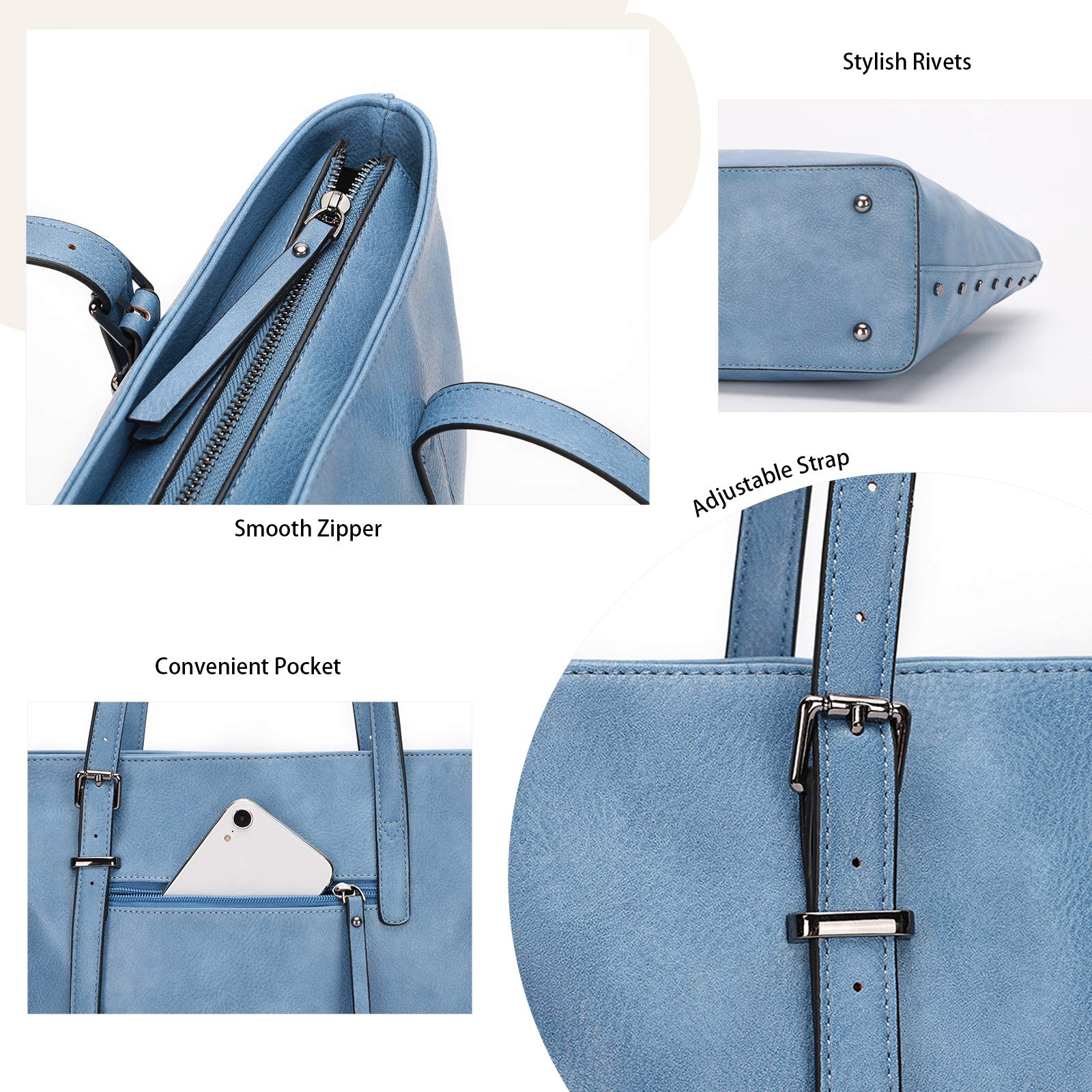 KL928 Women's PU Leather Tote Bag - Large Shoulder Bag & Top Handle Satchel Purse 2-Piece Set for Work, Travel & Everyday Use