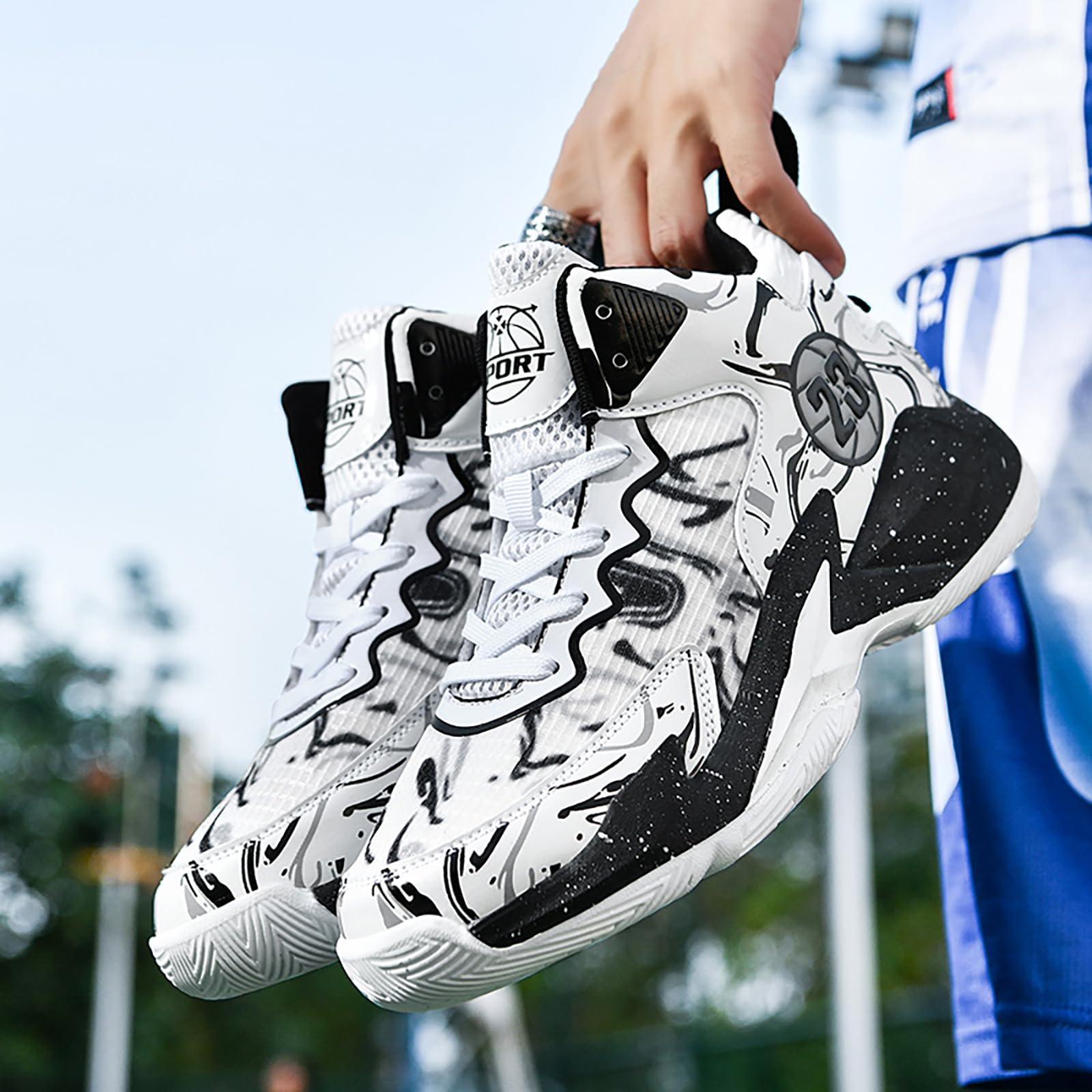 **Men's & Women's Breathable No-Slip Basketball Shoes - Fashion Graffiti Training Sneakers for Outdoor Sports & Gym Workouts**
