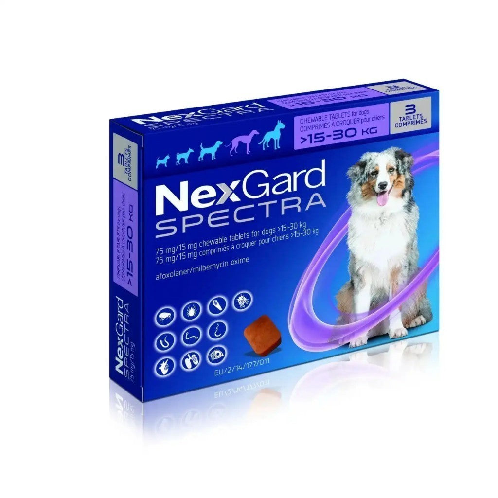 NexGard Spectra Chewable Tablets for Dogs - 3 Month Supply, Flea & Tick Prevention, Heartworm Protection - Beef Flavor for All Breed Sizes | Ideal for Outdoor Adventures & Home Protection