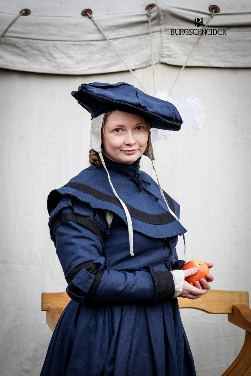 Landsknecht Flora Blue and Black Pelerine - Elegant Renaissance Cape for Historical Reenactments, Cosplay & Medieval Festivals