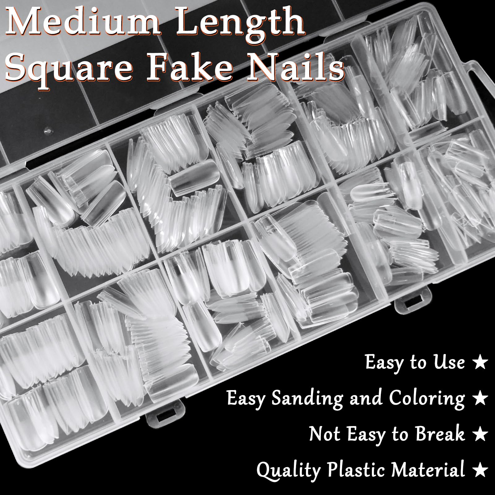 AddFavor 600pcs Clear Medium Square Gel Nail Tips - Full Cover Acrylic Fake Nails for Extension, Manicure Salon & Home DIY | Perfect for Nail Art, Parties & Special Occasions
