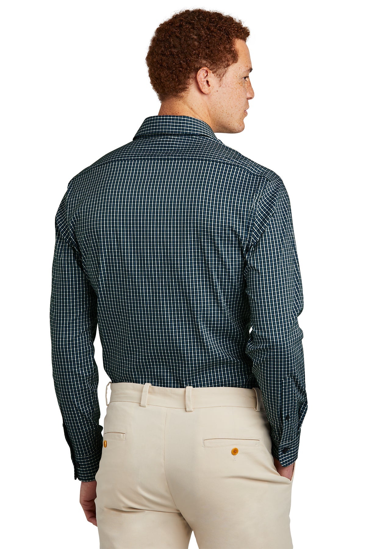 Brooks Brothers Men's Tech Stretch Patterned Dress Shirt - Dark Pine Multi Check Plaid - Comfortable & Stylish for Office, Business Casual & Formal Occasions