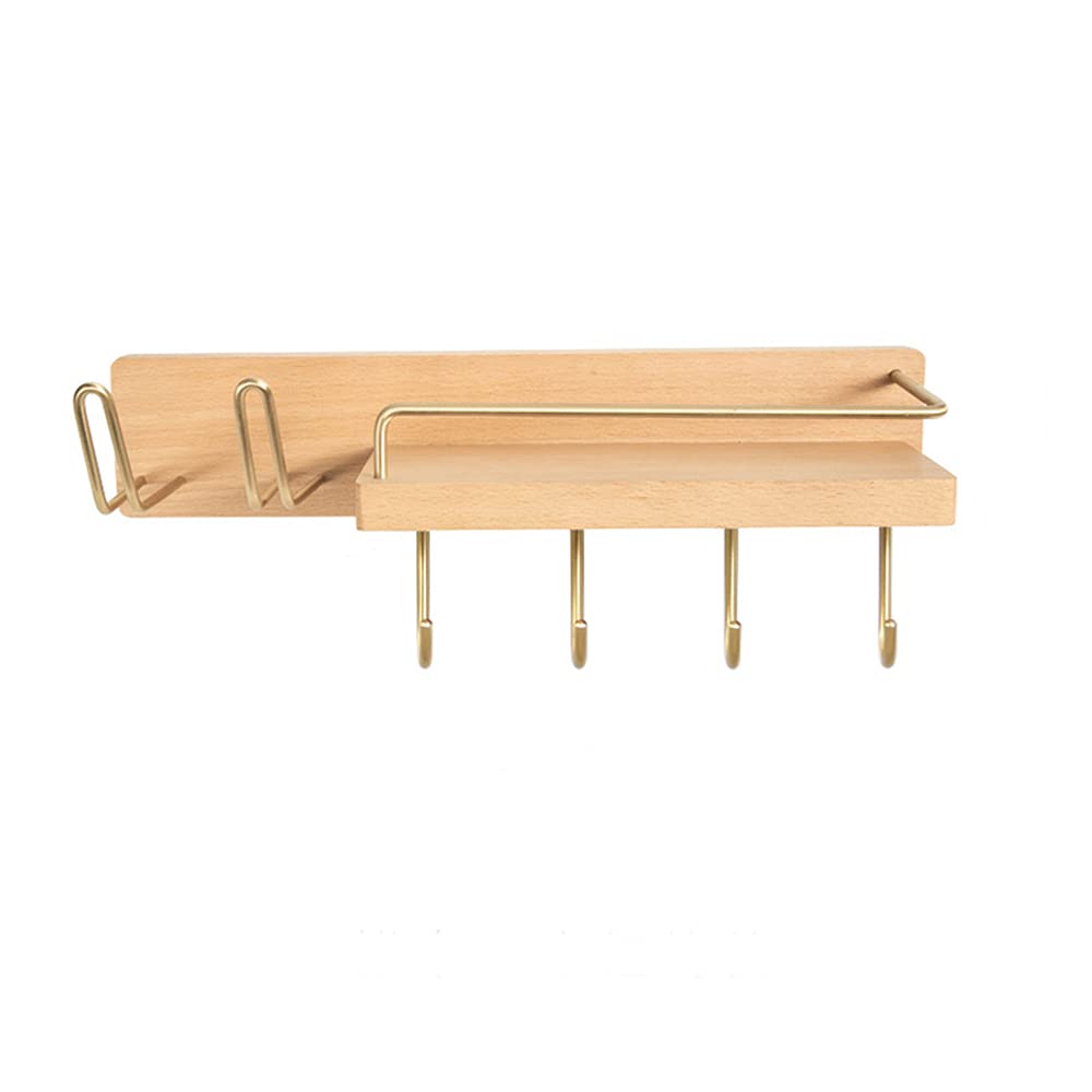 Wooden Wall-Mounted Bathroom Storage Rack - Hair Dryer Holder, Curling Iron Organizer, Towel Rack & Toothbrush Stand for Bathroom Organization (Perfect for Small Spaces & Salon-Style Storage)