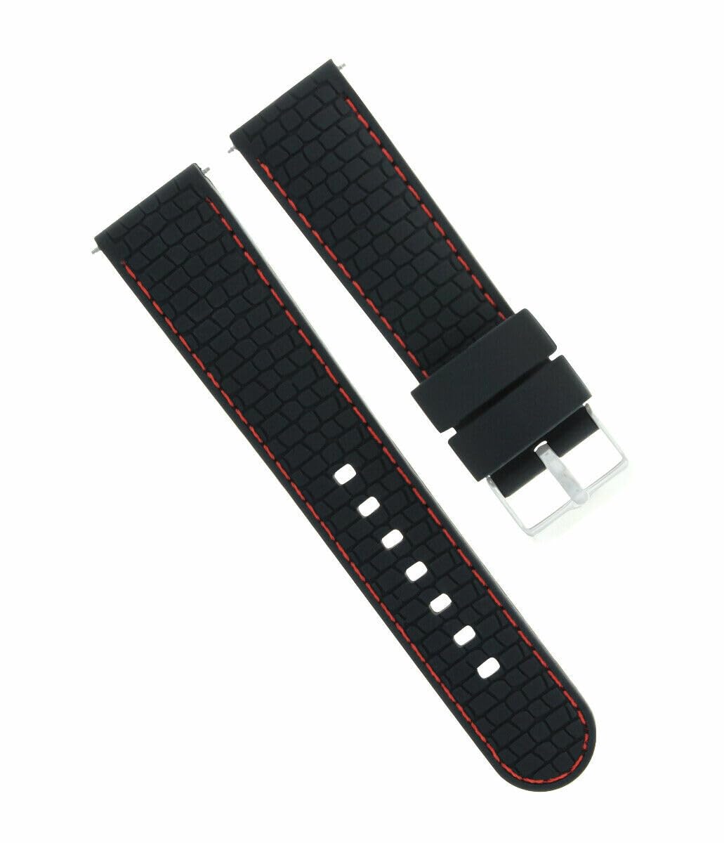 22mm Rubber Diver Watch Band Strap for Men - Black with Red Stitching - Compatible with Ferrari Watches | Waterproof & Durable for Swimming, Diving & Outdoor Activities