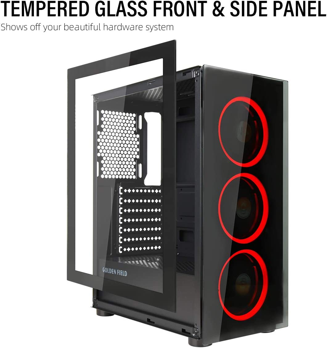 GOLDEN FIELD N18 Mid-Tower Gaming PC Case - High Airflow, Tempered Glass, RGB Lighting - Perfect for Gaming Rigs & Workstations