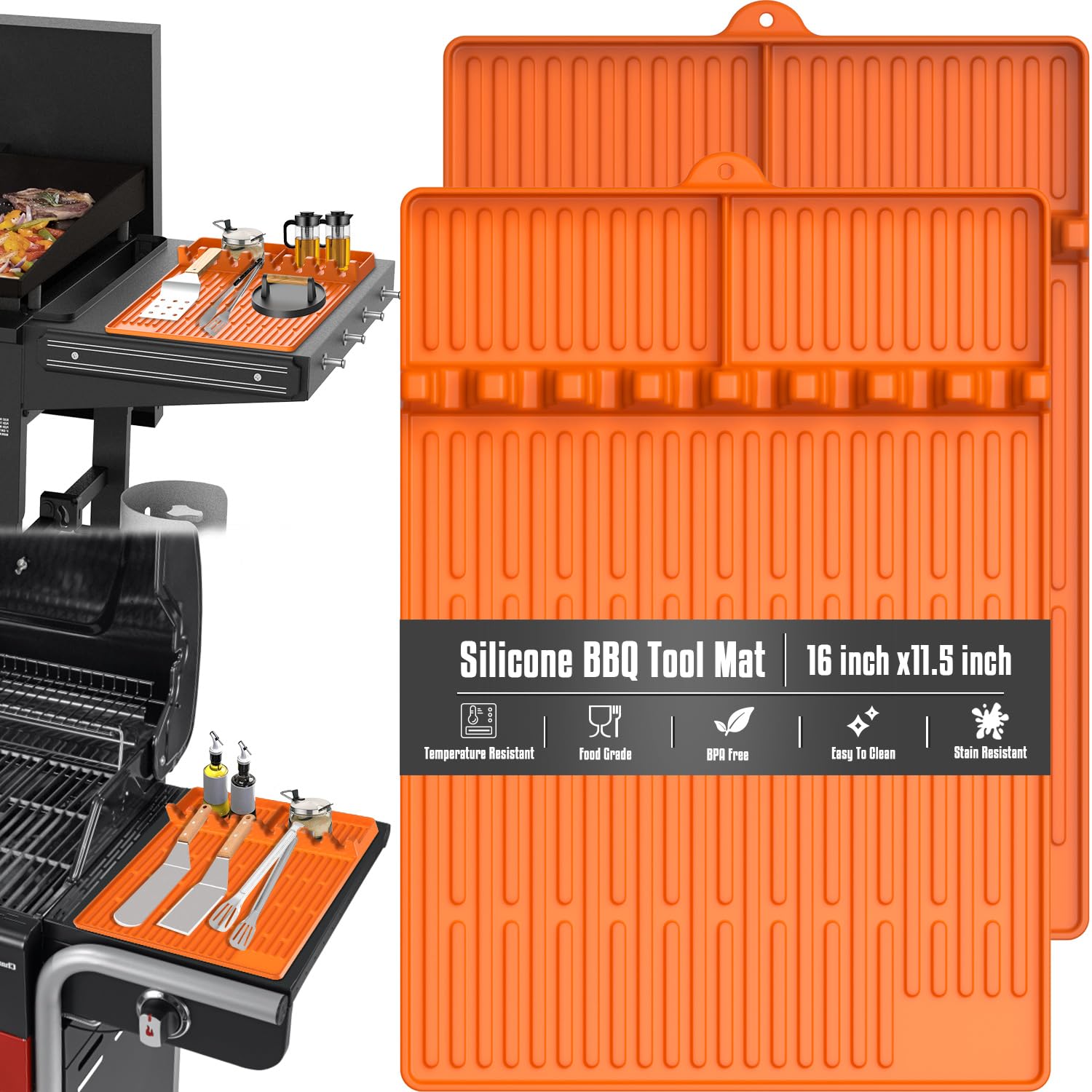 **Blackstone Griddle Silicone Mat & Spatula Set (2PC, Orange) – Non-Slip Grill Accessories with Drip Pad for Outdoor BBQ, Camping, and Backyard Cooking**