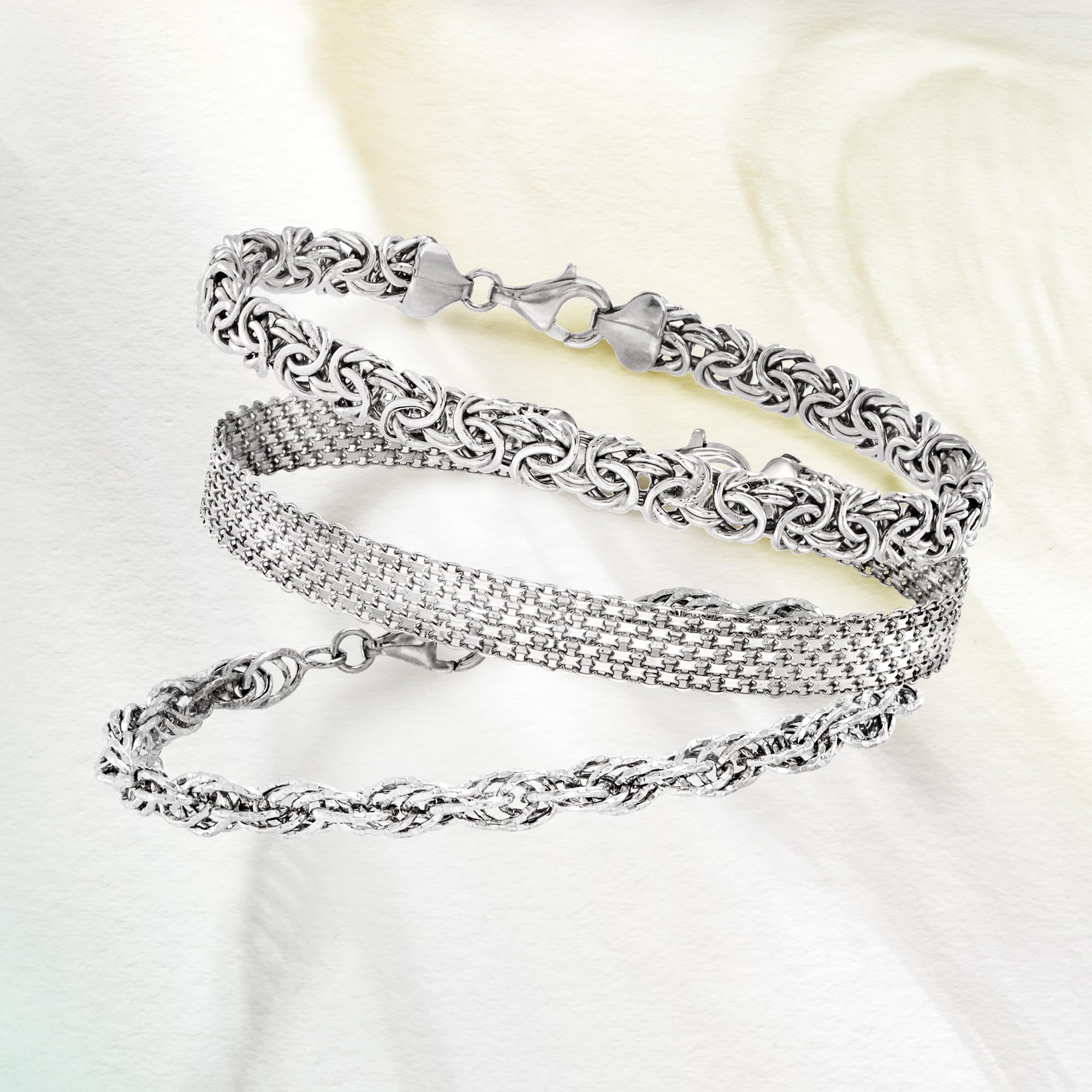 Ross-Simons Sterling Silver 3-Link Bracelet Set for Women | Elegant Stackable Jewelry for Everyday Wear, Gifts & Special Occasions