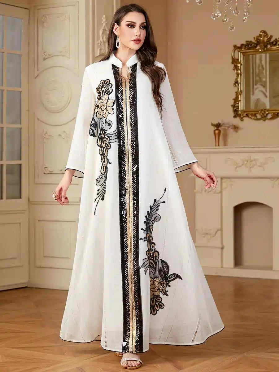 Elegant Eid Embroidery Sequins Caftan Dress for Women - Stylish Kaftan with Beaded Details #244175 - Perfect for Holiday Parties, Weddings and Special Occasions