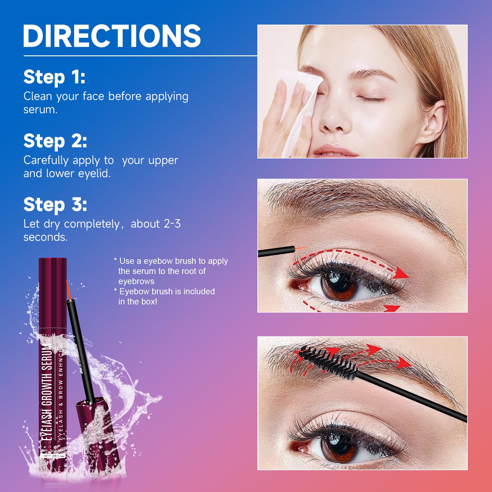 Best Eyelash Growth Serum for Longer, Fuller Lashes - 5ml Natural Lash Enhancer for Thicker, Healthier Eyelashes - Perfect for Daily Use, Special Occasions & Sensitive Eyes