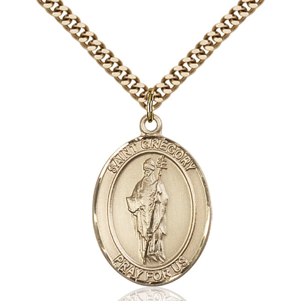 St. Gregory The Great Handcrafted 14kt Yellow Gold-Filled Oval Medal Pendant - Bonyak Jewelry for Religious Gifts & Faith-Based Accessories