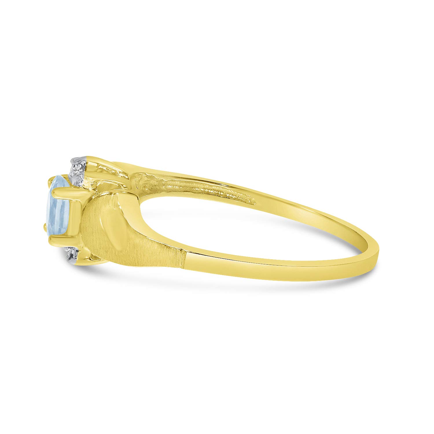 14K Yellow Gold Oval Aquamarine & Diamond Ring with Satin Finish - Elegant Engagement, Wedding, Anniversary Jewelry Gift for Women