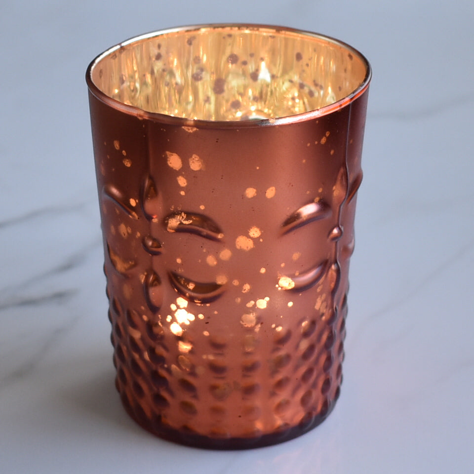 2 Pack Rustic Copper Red Fleur Mercury Glass Tealight Holders - Elegant Votive Candle Holders for Home Decor, Wedding Centerpieces & Party Decorations - Perfect for Romantic Dinners, Holiday Tablescapes & Cozy Ambiance