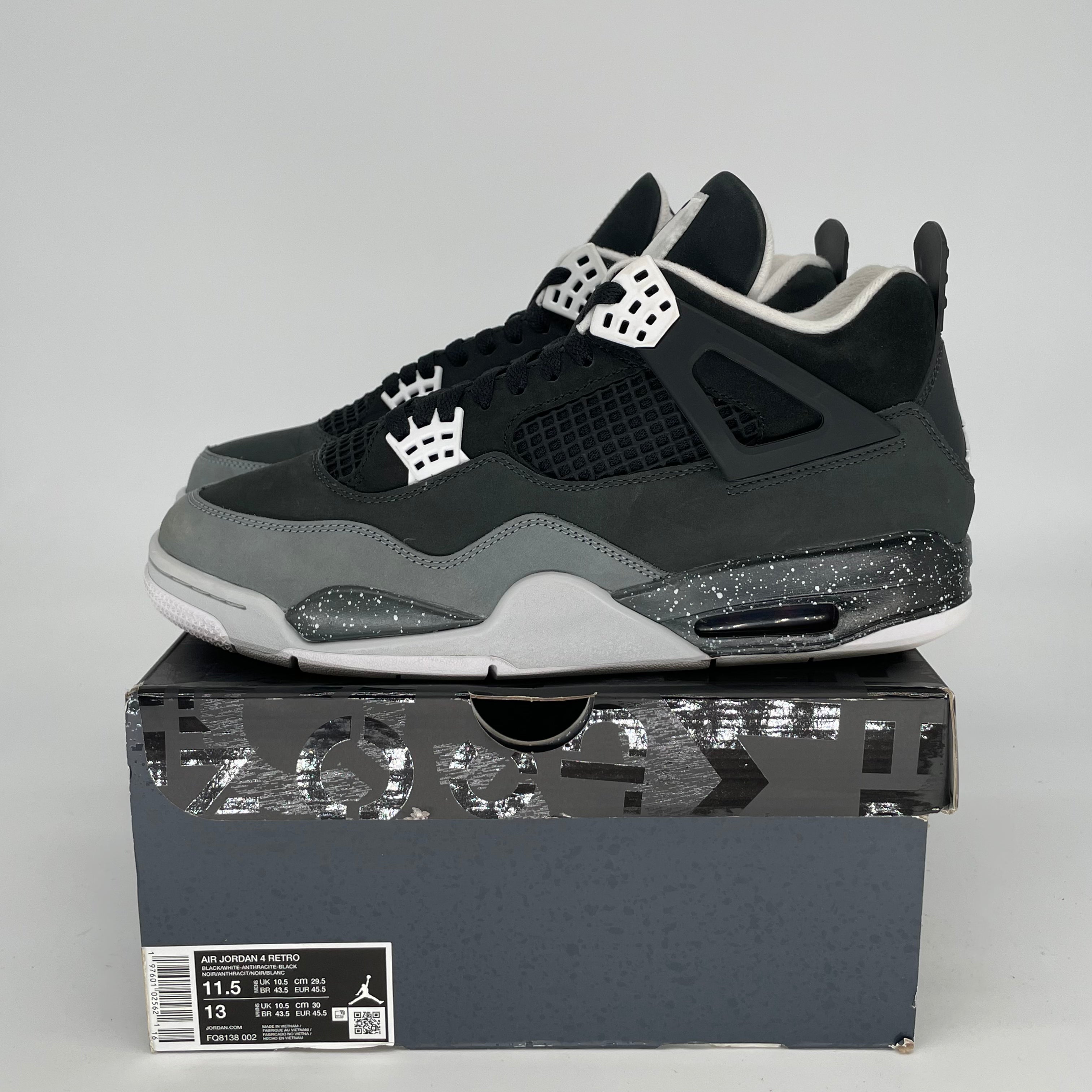 AIR JORDAN 4 FEAR Men's Basketball Shoes Size 11.5 - Black & Grey Retro Sneakers (Style Code FQ8138-002) | Perfect for Streetwear, Casual Outfits & Sneaker Collectors