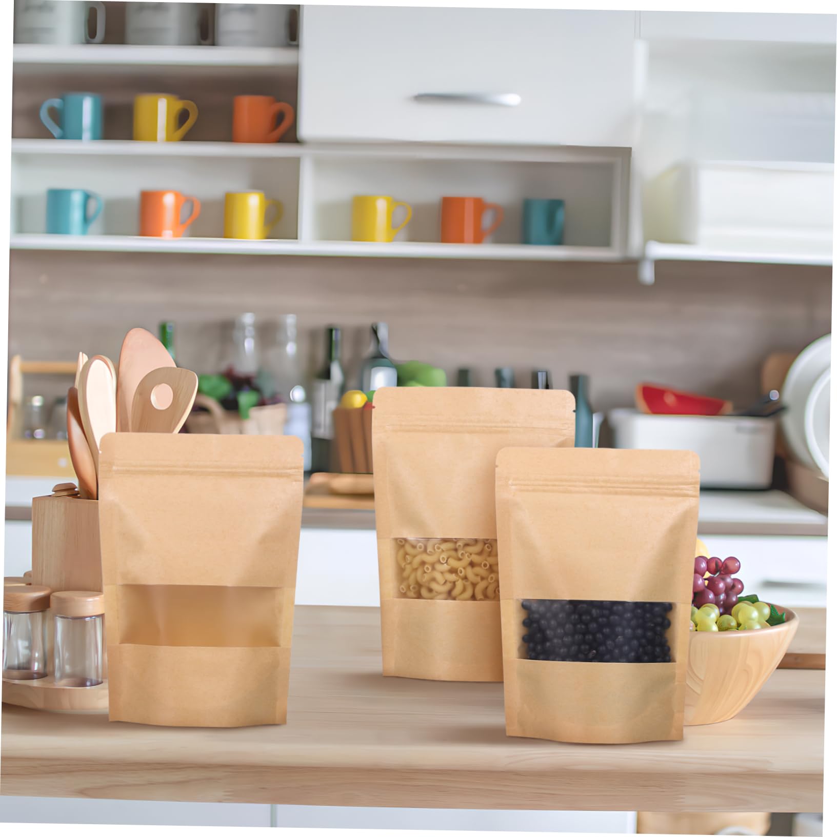 Angoily 50 Pcs Resealable Kraft Bags with Window - Eco-Friendly Coffee Packaging for Small Business | Perfect for Coffee Beans, Tea, Snacks & Crafts Storage