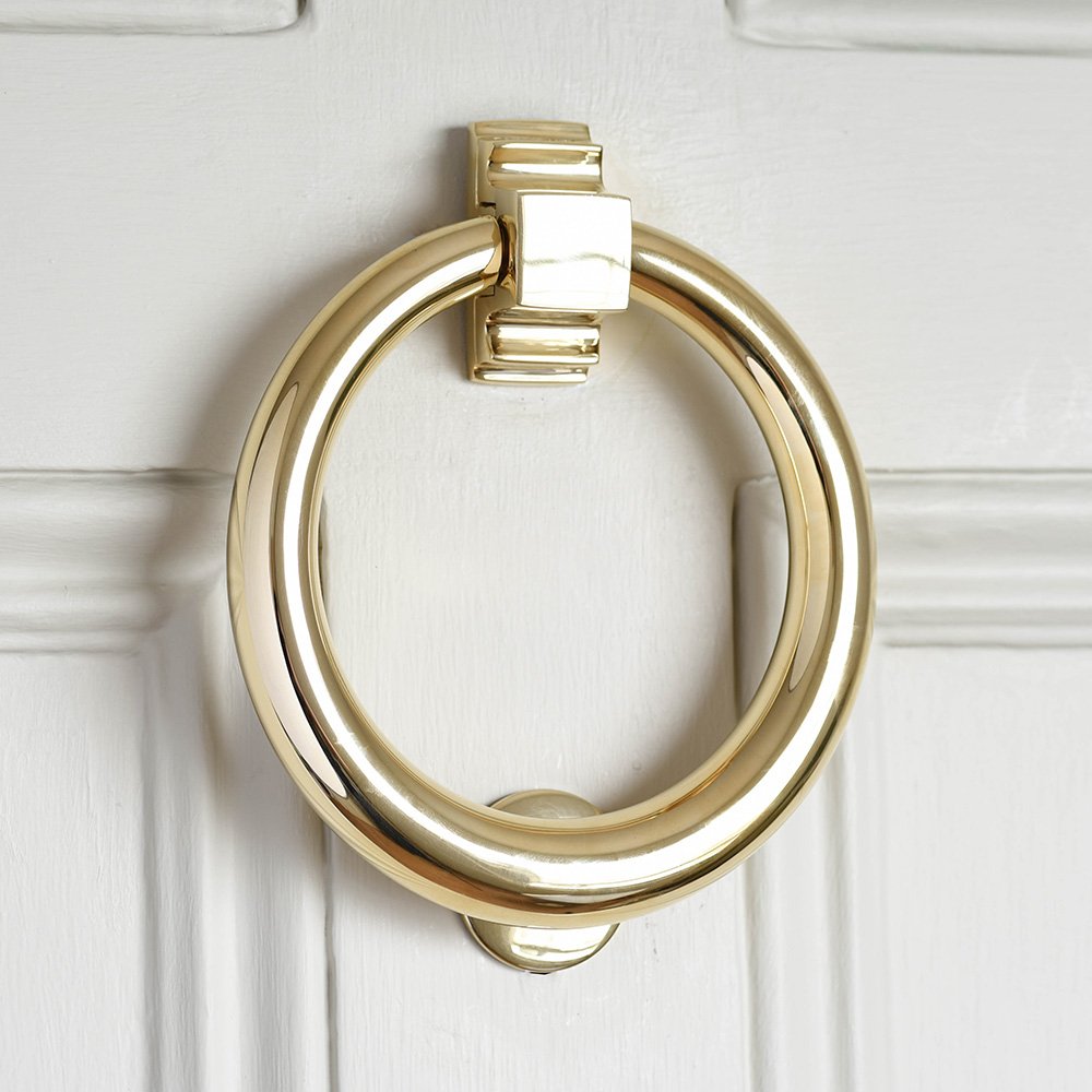 Polished Brass Hoop Door Knocker - Large Size Antique Style Door Knocker for Front Entry, Victorian Home Decor & Housewarming Gift