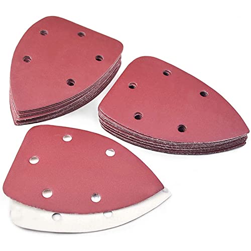 30Pcs 400 Grit Hook & Loop Sandpaper for Mouse Sander - 5 Hole Design, Red Detail Sander Pads - Perfect for Woodworking, Furniture Refinishing & DIY Projects