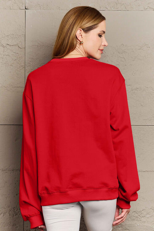 Simply Love Full Size HELLO CHRISTMAS Long Sleeve Sweatshirt - Cozy Holiday Pullover for Women, Festive Christmas Sweater, Xmas Gift Idea for Family & Friends - Perfect for Holiday Parties, Family Gatherings & Winter Outfits