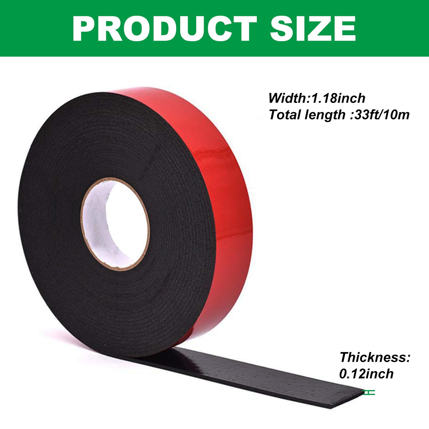 PE Double Sided Foam Tape - Heavy Duty Adhesive Foam Strips for Crafts, Automotive Mounting, Photo Frames & Home Decor - Strong Double Stick Foam Tape (Black, 1.18 inch x 33 Feet) - Perfect for DIY Projects, Wall Hanging & Car Accessories Installation