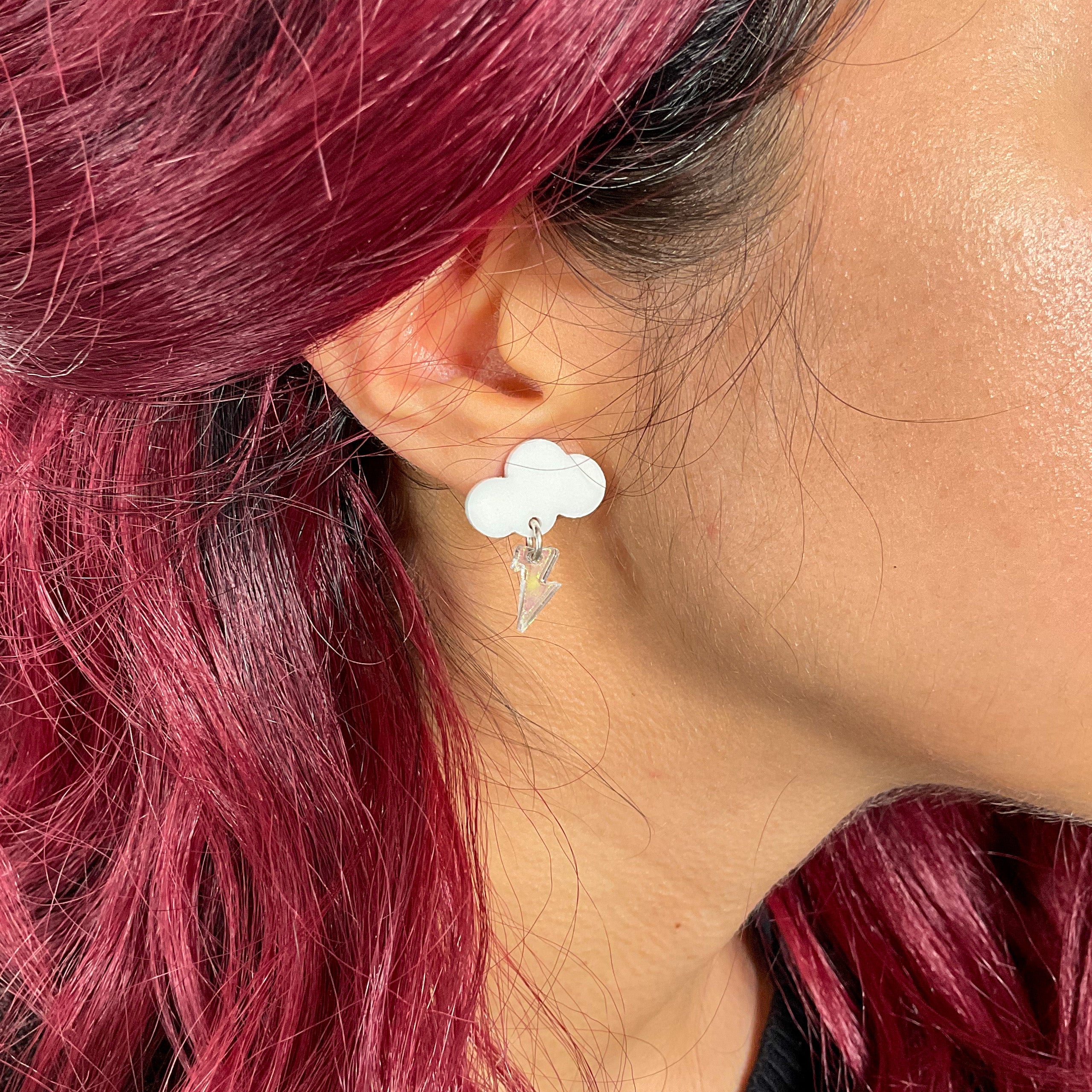 Baby Rain Cloud Earrings - White & Iridescent Dangle Earrings for Girls | Cute Cloud-Shaped Jewelry Gift for Kids, Teens, Birthday & Everyday Wear