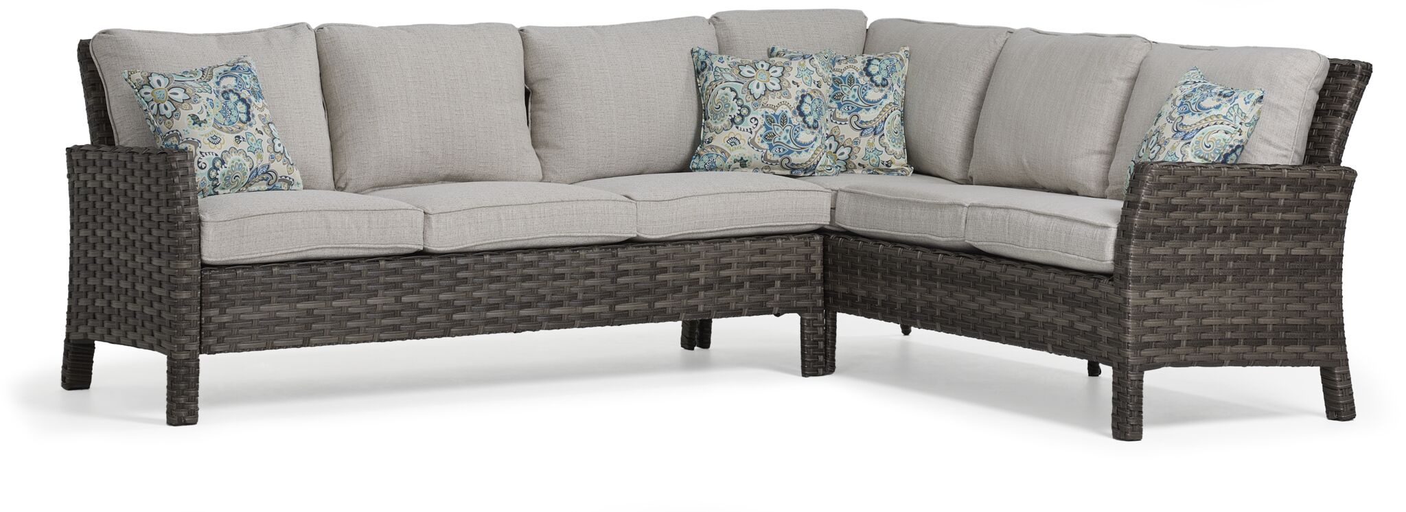 **Acadia Outdoor Banquette Sectional Sofa Set - Water-Resistant Grey & Beige Cushions - Perfect for Patio, Deck, or Garden Lounge**
