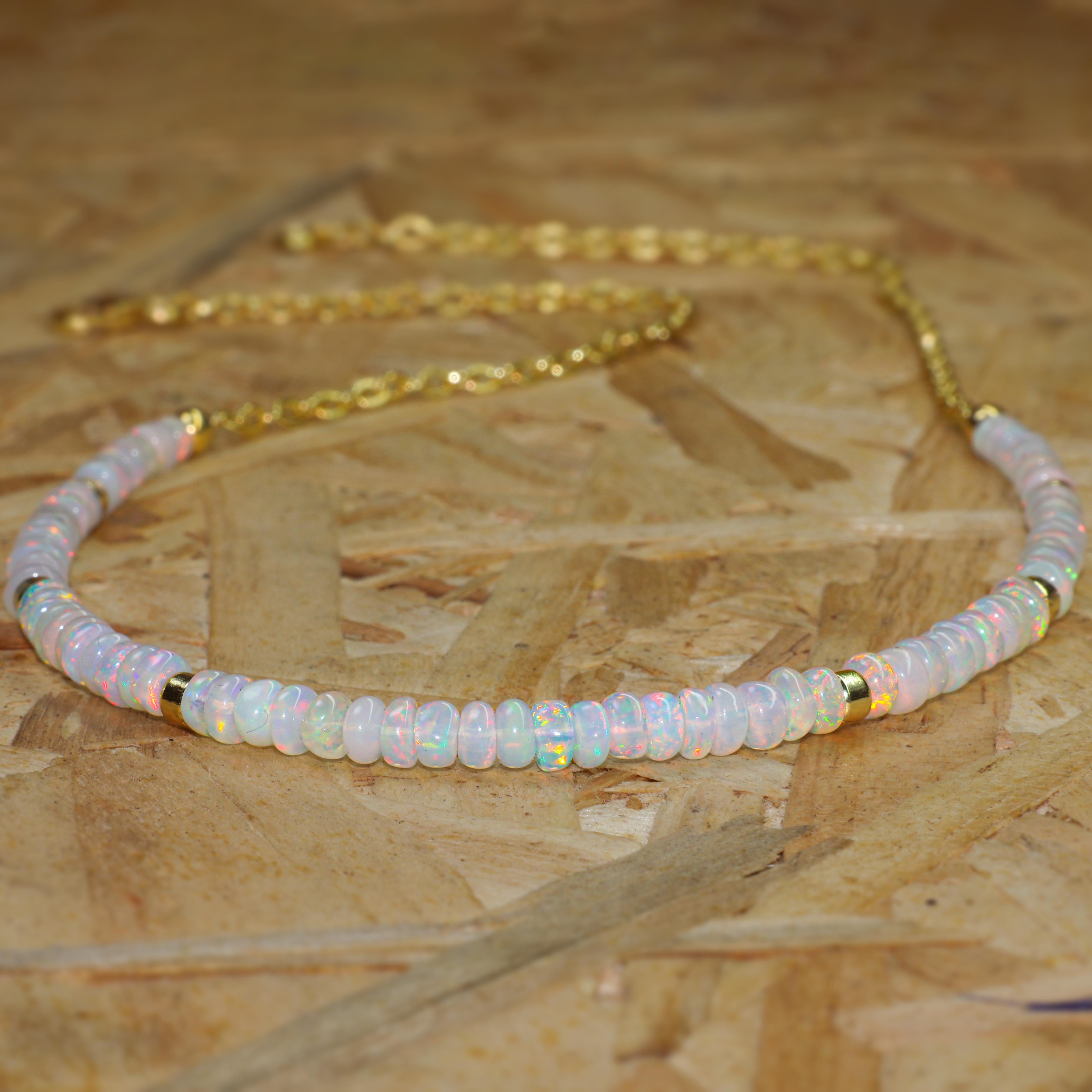 Beaded Chain Choker Necklace with Natural White Opal - Elegant Boho Jewelry for Women, Perfect for Parties, Weddings & Everyday Wear