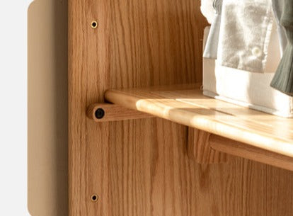 Oak Solid Wood Wardrobe with Curtain Design - Elegant Closet Storage for Bedroom, Living Room & Dorm Organization