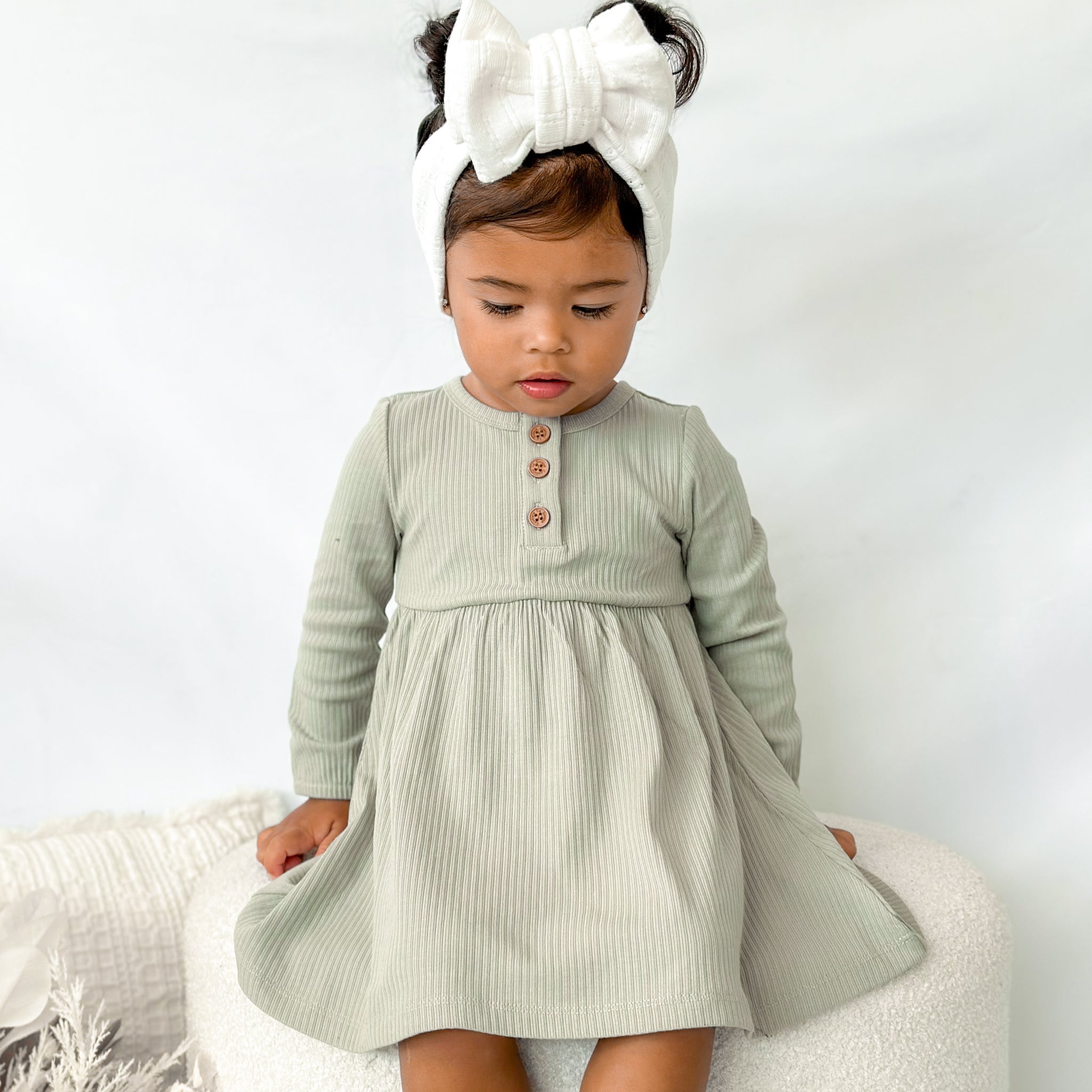 Cozy Long Sleeve Basic Dress in Basil Green - Perfect for Casual Outings, Workwear & Layering in Fall/Winter