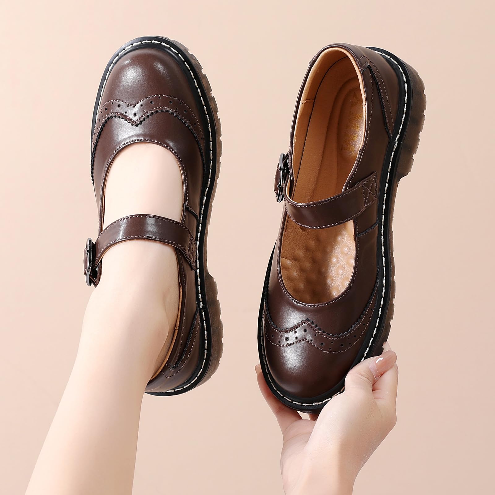 Women's Mary Jane Flats - Comfortable Leather Oxford Shoes with Round Toe & Non-Slip Sole | Dressy & Casual Style for Work, School & Everyday Wear | Perfect for Office, Classroom & Daily Outfits