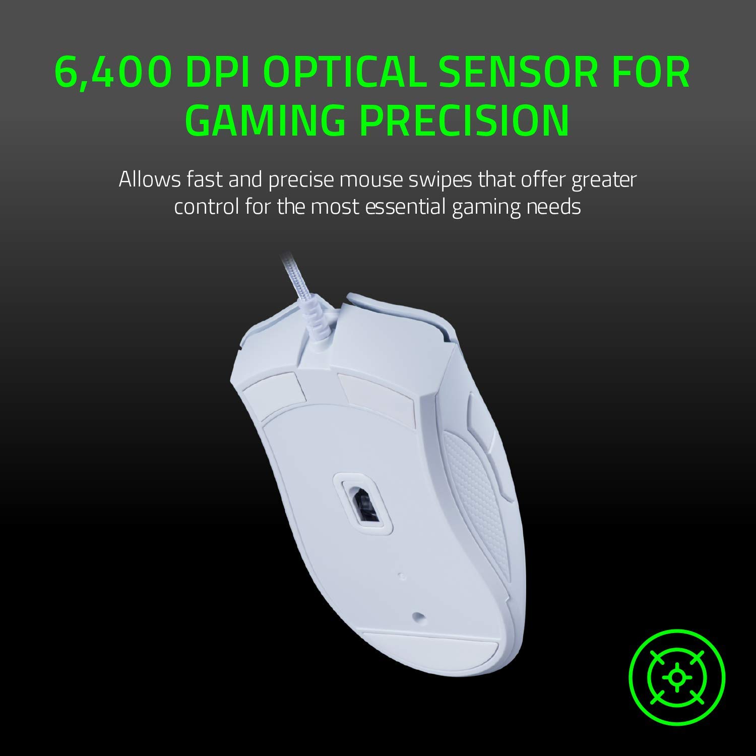 Razer DeathAdder Essential Gaming Mouse - 6400 DPI Optical Sensor, 5 Programmable Buttons, Mechanical Switches, Rubber Side Grips - White (Renewed) - Perfect for FPS, MOBA & Esports Gaming