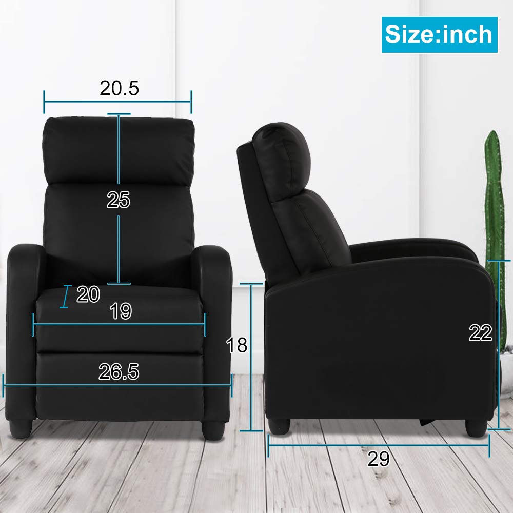 DKeli PU Leather Massage Recliner Chair with Footrest - Wide Padded Seat, Adjustable Backrest & Heavy Duty Design - Modern Wingback Lounge Chair for Living Room, Home Theater & Relaxation - Black
