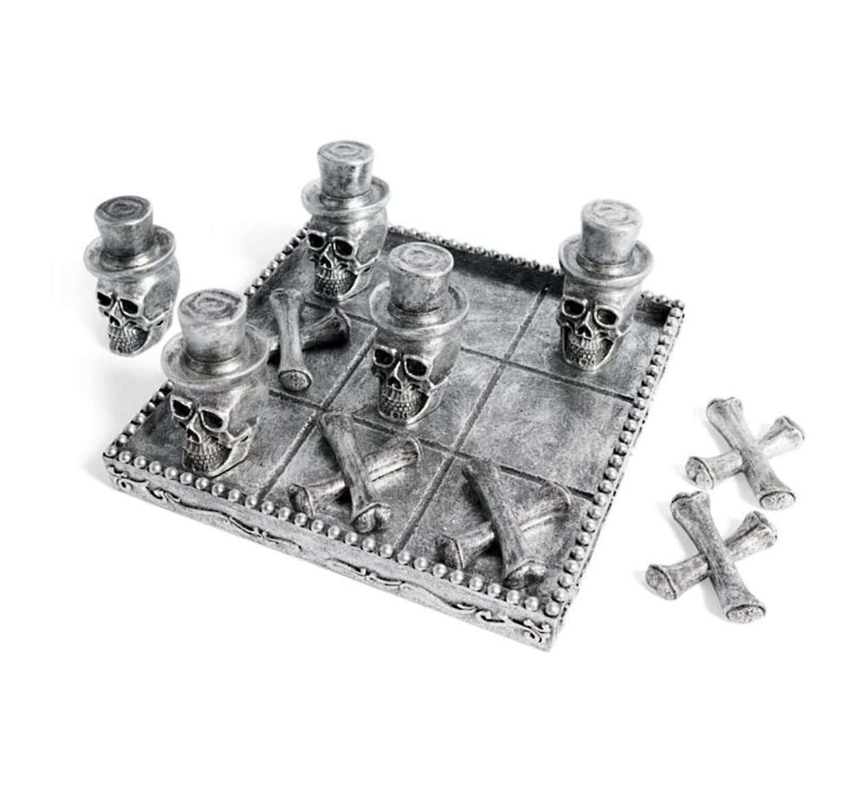 10 Inch Halloween Skull Head with Bones Tic Tac Toe Game - Spooky Home Decor for Halloween Party, Haunted House, and Themed Events