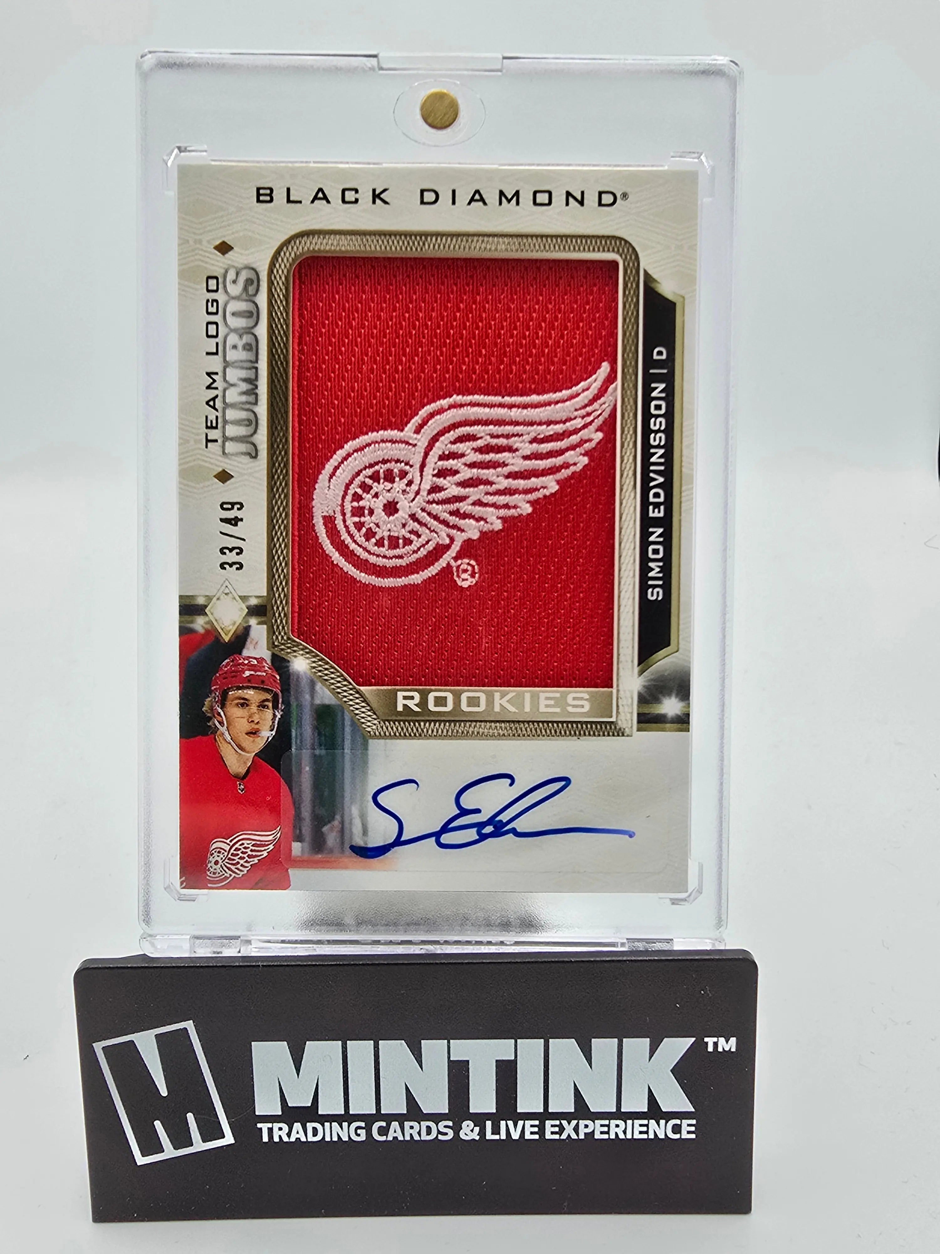 2023-24 Upper Deck Black Diamond Simon Edvinsson Rookie Card #33/49 - Team Logo Jumbo Auto Hockey Trading Card for Collectors & NHL Fans - Perfect for Sports Memorabilia Displays & Investment Collections