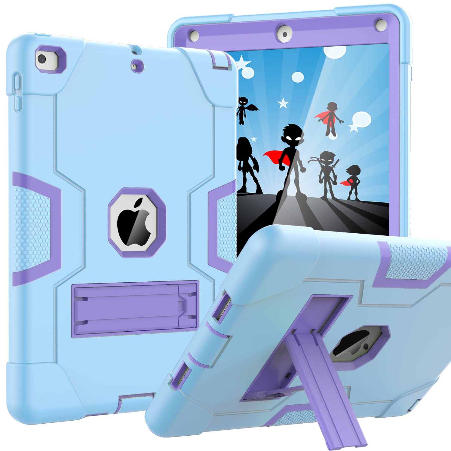 OKP Shockproof Rugged Case for iPad 6th/5th Generation & iPad Air 2 (9.7 inch) - Hybrid Protective Cover with Built-in Kickstand for iPad 9.7 inch 2017/2018 Models (Blue & Purple) | Perfect for Travel, Work, and School Use