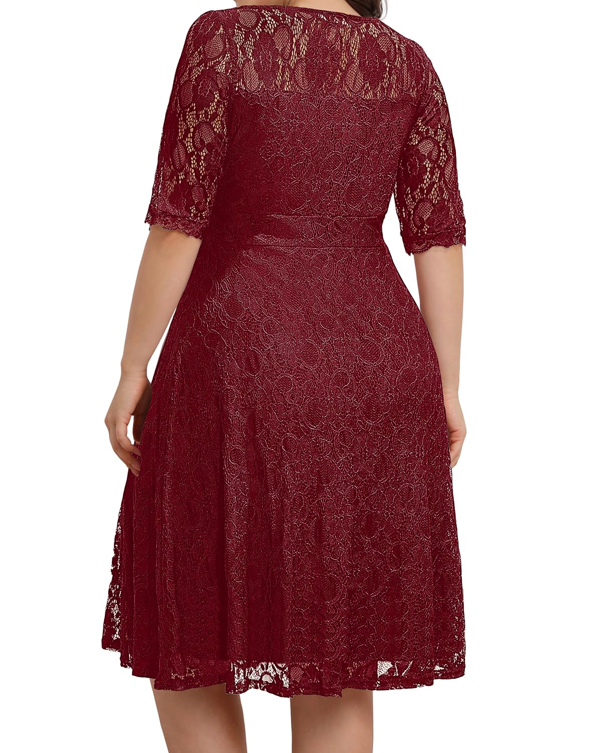 Plus Size Lace V-Neck Midi Dress for Women - Wedding Guest, Bridal Shower & Cocktail Party Attire | Semi-Formal Occasion Wear for Curvy Ladies
