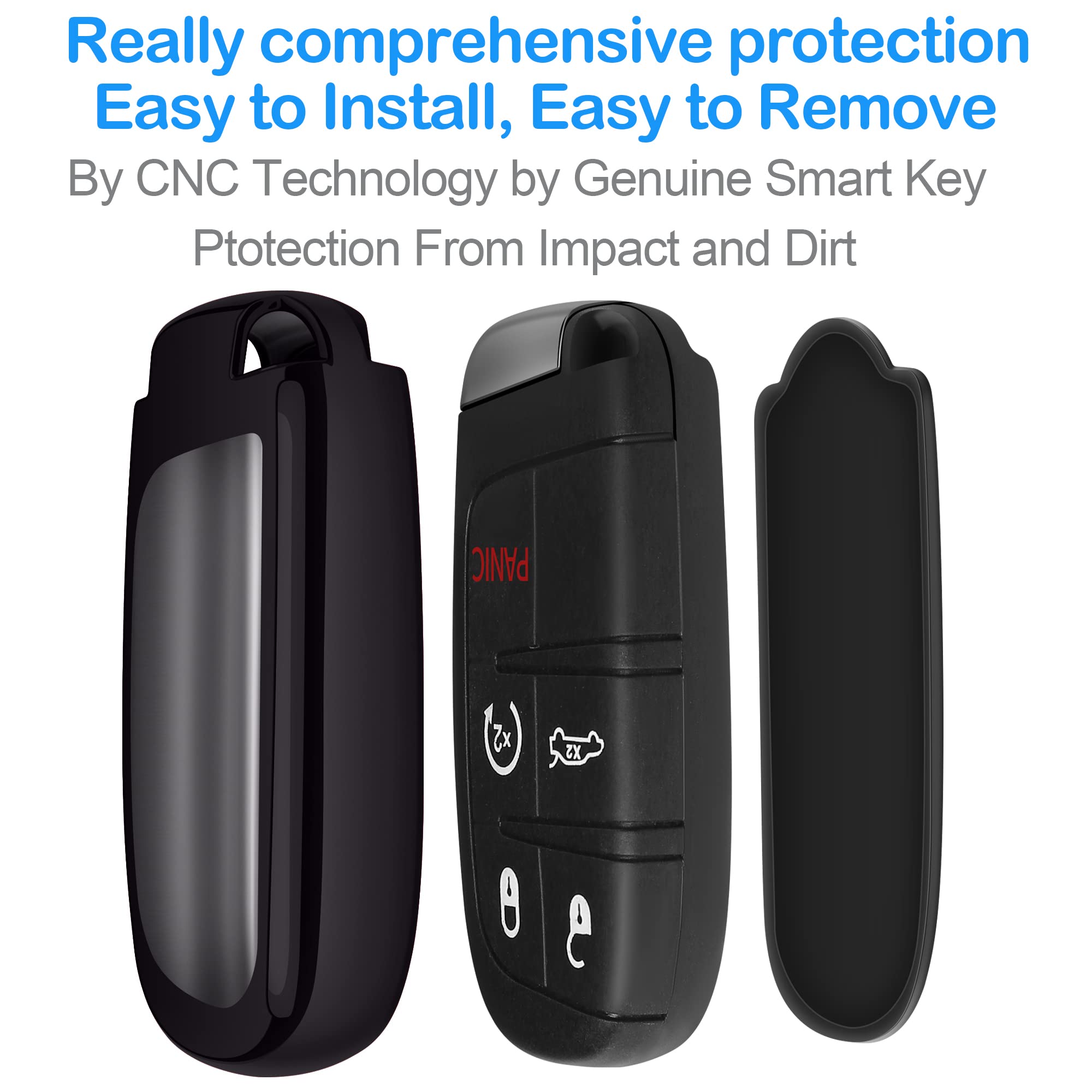 Premium Soft Full Protection Key Fob Cover for Jeep & Dodge - Compatible with Jeep Grand Cherokee, Wrangler, Compass, Cherokee, Renegade, Patriot, Grand Commander (Black) - Durable Key Case Shell for Everyday Protection & Style