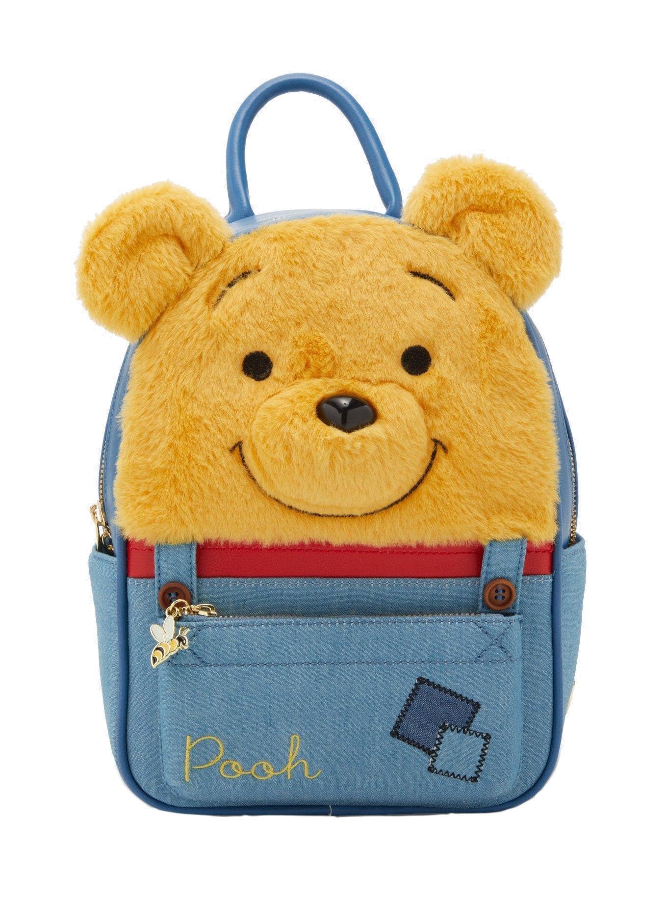 Disney Winnie The Pooh Plush Face Overalls Mini Backpack - Cute Cartoon Character Crossbody Bag for Kids & Adults | Perfect for School, Travel, and Disney Theme Park Visits