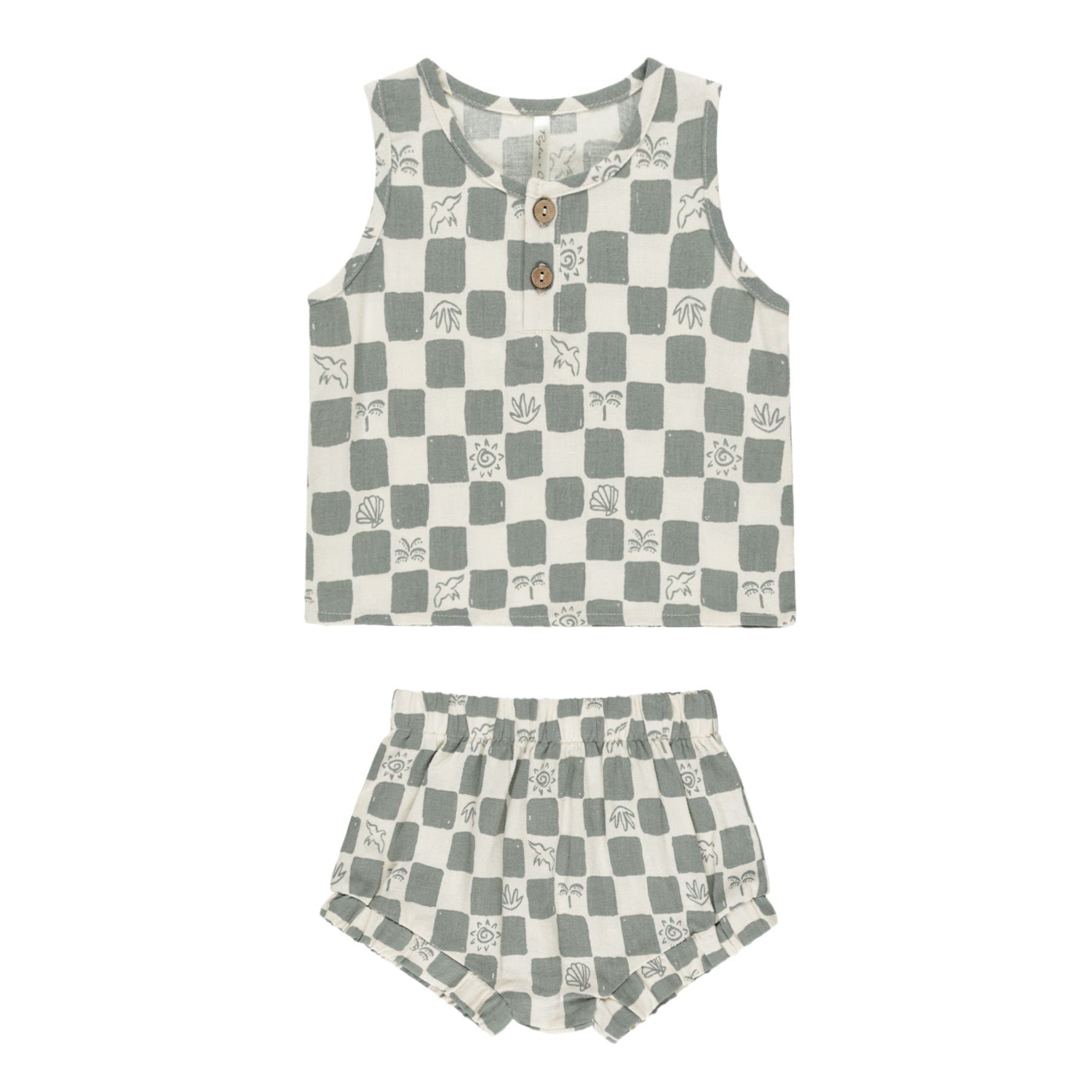 Baby Tank Set - Soft Cotton 2-Piece Outfit with Coastal Check Design | Perfect for Summer, Beach Trips & Casual Wear