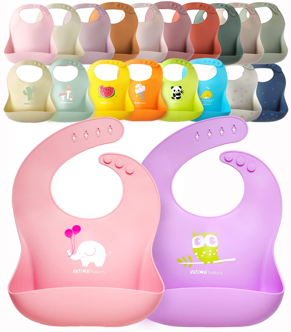 2-Pack Waterproof Silicone Baby Bibs - Lightweight, Comfortable & Easy to Clean - Large Size for Toddlers (Purple/Light Pink) - Perfect for Mealtime, Snacks & Messy Play