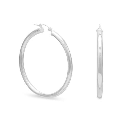 Sterling Silver 3mm x 40mm Hoop Earrings with Secure Click Closure - Elegant Everyday Jewelry for Women, Perfect for Work, Date Night & Special Occasions