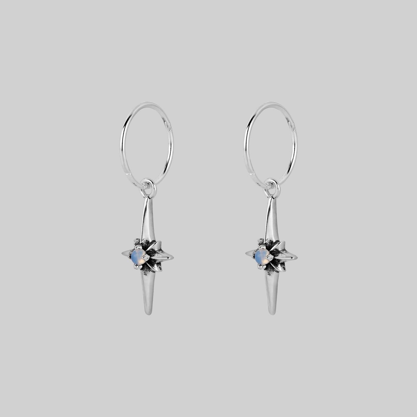 NOVA. Star Flare Opalite Hoop Earrings in Silver - Elegant Dangle Earrings for Women, Perfect for Parties, Weddings & Everyday Wear