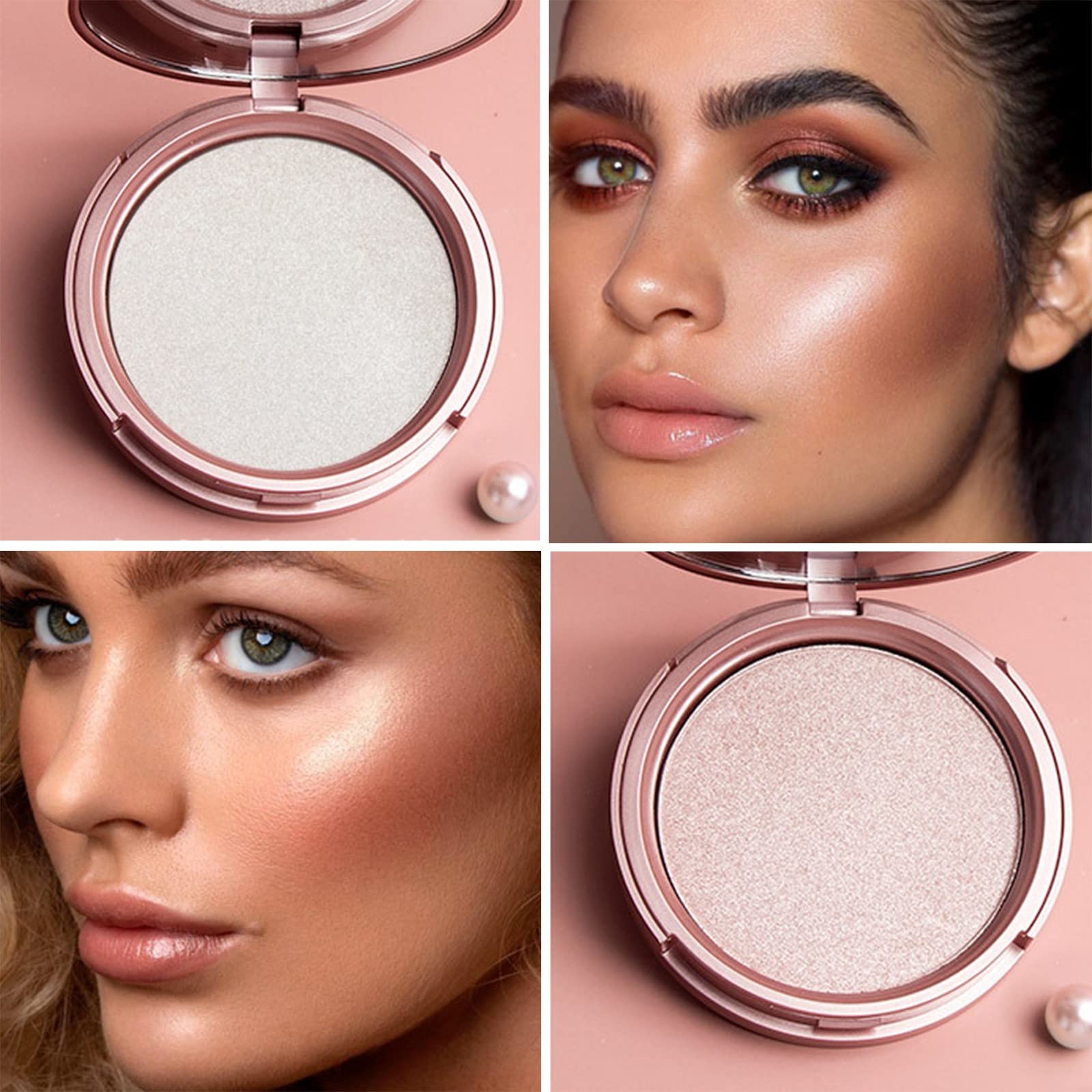 Natural Nude Highlighter Makeup Powder - Monochrome Light & High Gloss Finish for All Skin Types | Shimmery Face & Body Highlighting for Everyday Glow & Special Occasions