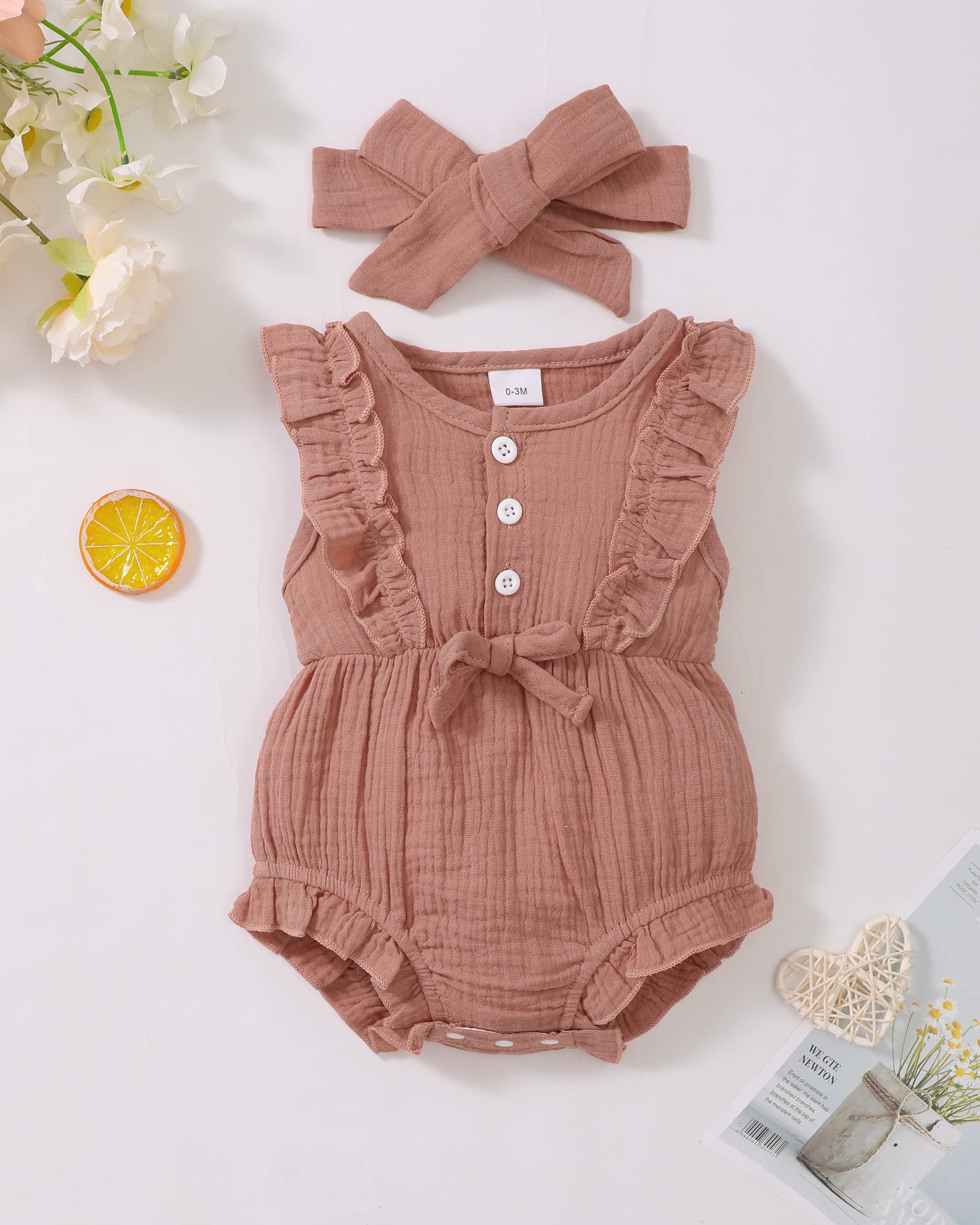 Renotemy Newborn Baby Girl Romper - Soft Cotton Short Sleeve Jumpsuit for 0-24 Months | Perfect for Summer Outfits, Photo Shoots & Playtime