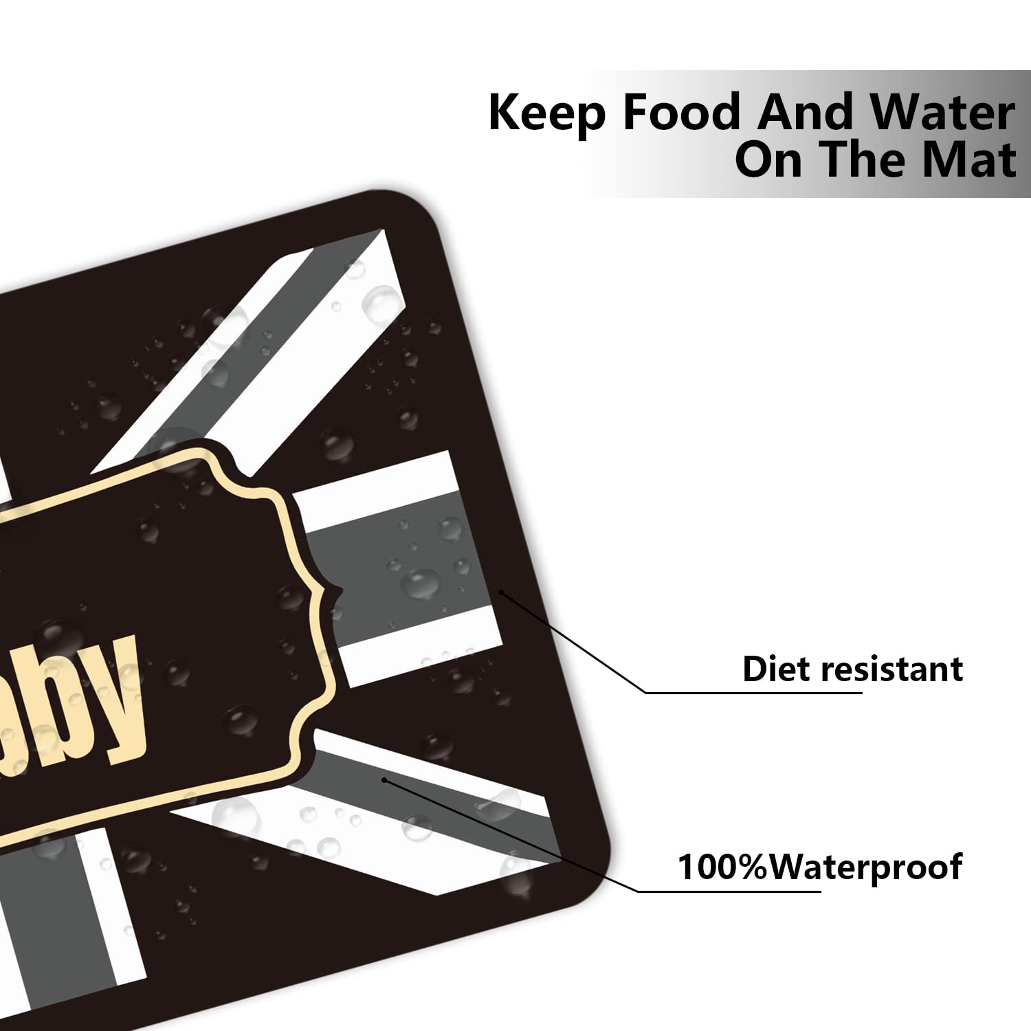 Custom Non-Slip Waterproof Pet Food Mat - Personalized Dog & Cat Feeding Mat with PU Base, Black & Gold Design - Perfect for Kitchen Floors, Feeding Areas & Messy Eaters (England, Size A2)