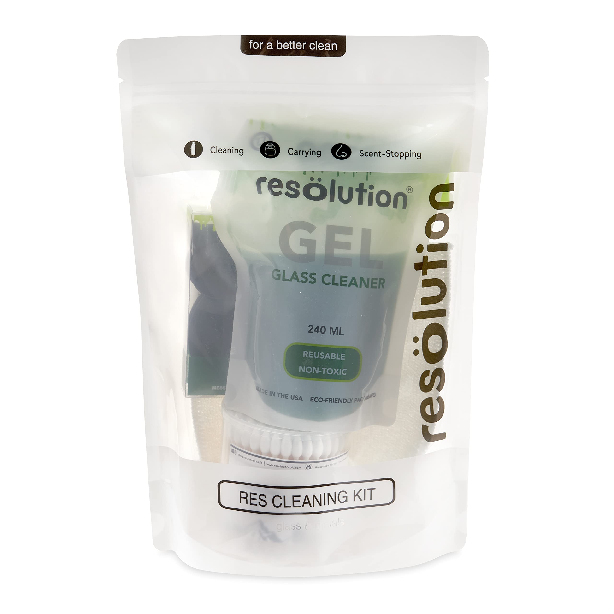 RESÖLUTION Ooze Resolution Glass Cleaner Kit - Spotless Cleaning Bundle (1 Gel Pack, Caps, Cotton Swabs & Brush Cleaners) - Liquid Cleaning Solution for Bongs, Pipes & Glassware - Perfect for Daily Maintenance & Deep Cleaning