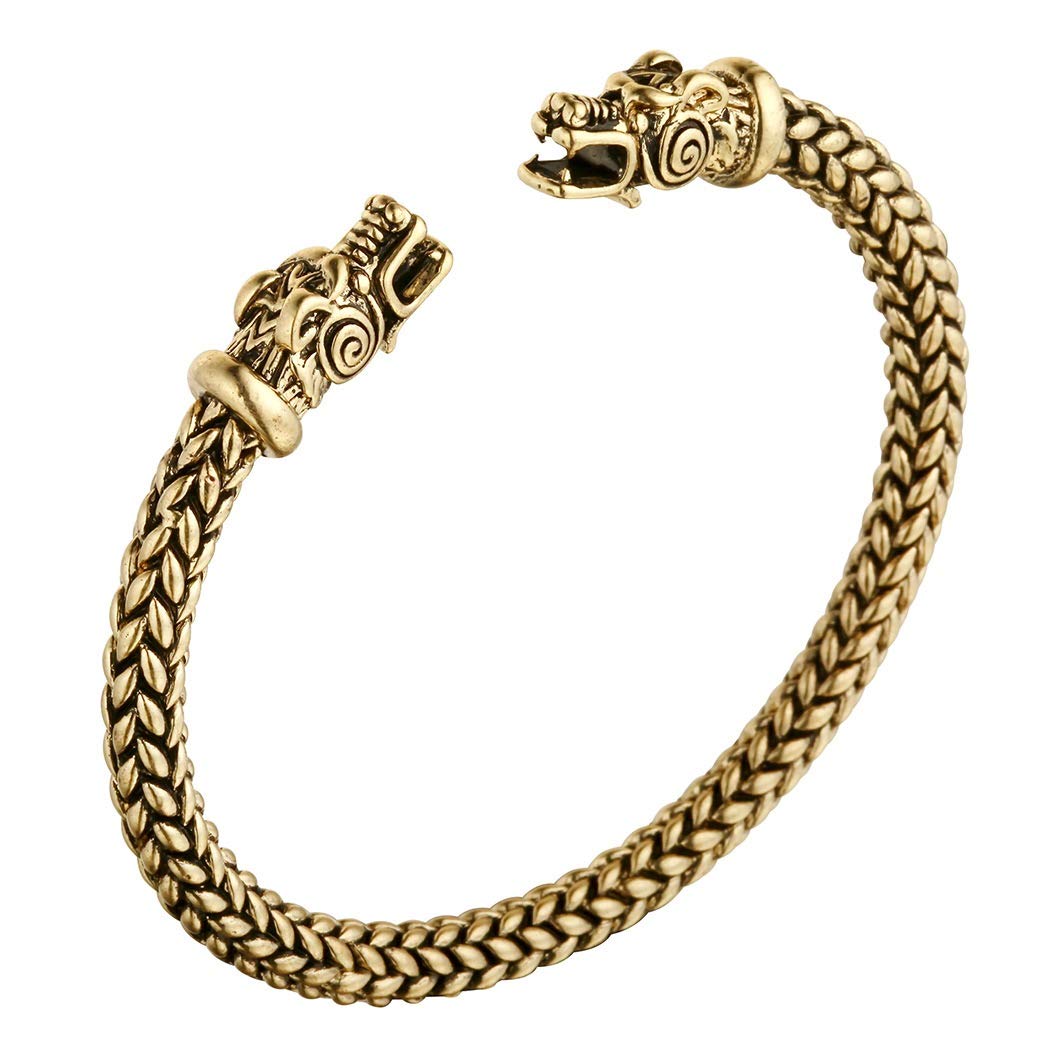 AILUOR Viking Dragon Bracelet for Men - Adjustable Norse Cuff Bangle in Gold & Silver | Pagan Jewelry for Everyday Wear, Gifts & Special Occasions